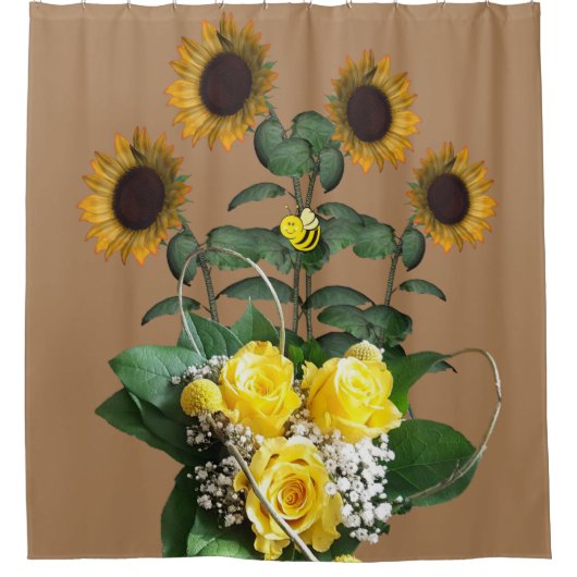 Zonnebloem Gele rozen Showgordijn Douchegordijn (Voorkant)