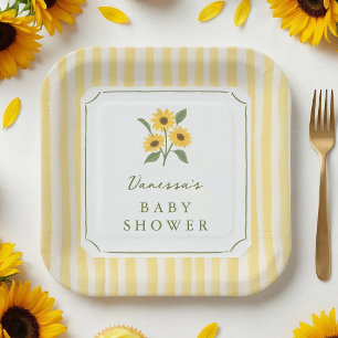 Zonnebloem & Gele Strepen Baby Shower Papieren Bordje