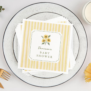 Zonnebloem & Gele Strepen Baby Shower Servet