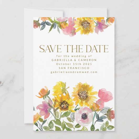 Zonnebloem Gele Waterverf Floral Wedding Save The Date (Voorkant)