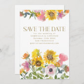 Zonnebloem Gele Waterverf Floral Wedding Save The Date (Voorkant / Achterkant)