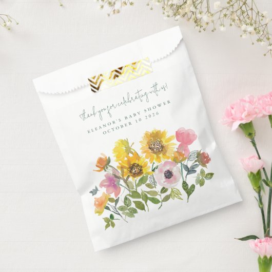 Zonnebloem Gele Waterverf Florence Baby shower Bedankzakje (Gezegeld)