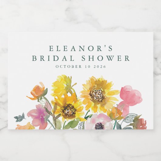 Zonnebloem Gele Waterverf Florence Vrijgezellenfee Sparkling Wijnetiket (Enkel label)