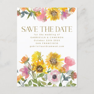 Zonnebloem Gele Waterverf Wedden sparen de Datum Briefkaart