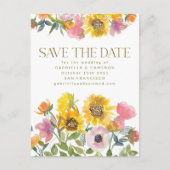 Zonnebloem Gele Waterverf Wedden sparen de Datum Briefkaart (Voorkant)