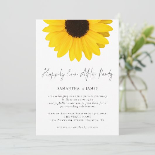 Zonnebloem gelukkig ooit na feestbruiloft kaart (Staand voorkant)