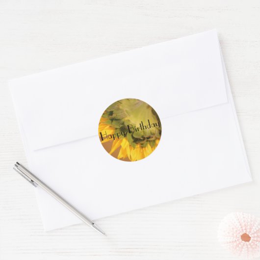 Zonnebloem, Gelukkige Verjaardag Ronde Sticker (Envelop)