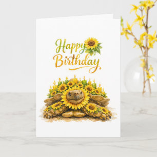 Zonnebloem Gelukkige Verjaardag Sulcata Schildpad Kaart