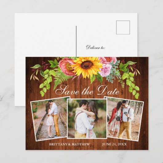 Zonnebloem Gemengde Floral Hout 3 Foto sparen de d Briefkaart (Voorkant / Achterkant)