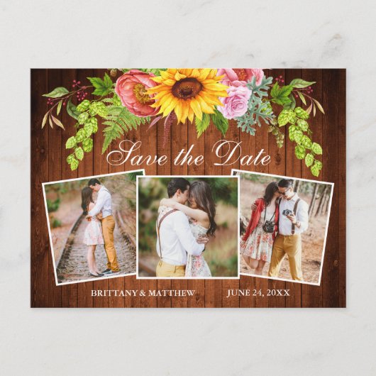 Zonnebloem Gemengde Floral Hout 3 Foto sparen de d Briefkaart (Voorkant)