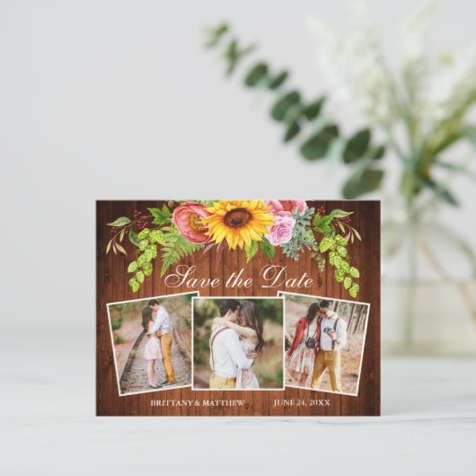 Zonnebloem Gemengde Floral Hout 3 Foto sparen de d Briefkaart (Staand voorkant)