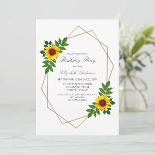 Zonnebloem Geometric Birthday Kaart (Staand voorkant)