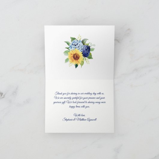 Zonnebloem Geometric Dusty Blue Navy Floral Weddin Bedankkaart (Binnen)