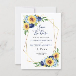Zonnebloem Geometric Dusty Blue Navy Floral Weddin Save The Date