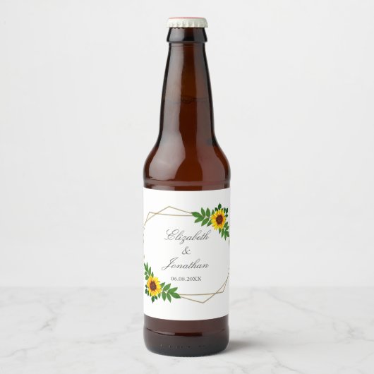 Zonnebloem Geometric Wedding Bier Etiket (Voorkant)