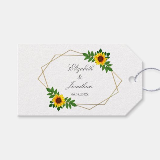 Zonnebloem Geometric Wedding Cadeaulabel (Voorkant (Horizontaal))