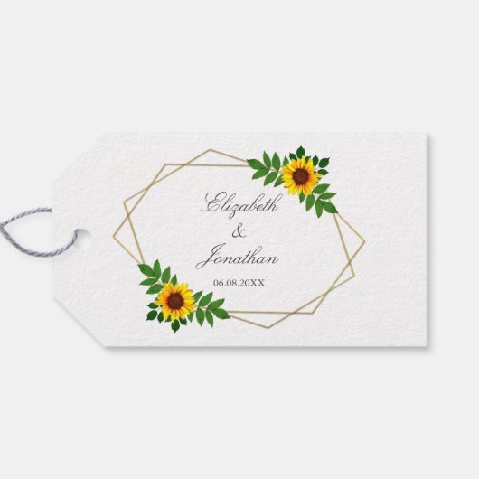 Zonnebloem Geometric Wedding Cadeaulabel (Achterkant Horizontaal)
