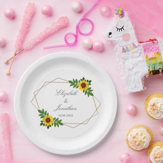 Zonnebloem Geometric Wedding Papieren Bordje (Feest)