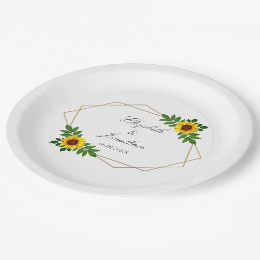 Zonnebloem Geometric Wedding Papieren Bordje (Gekanteld)