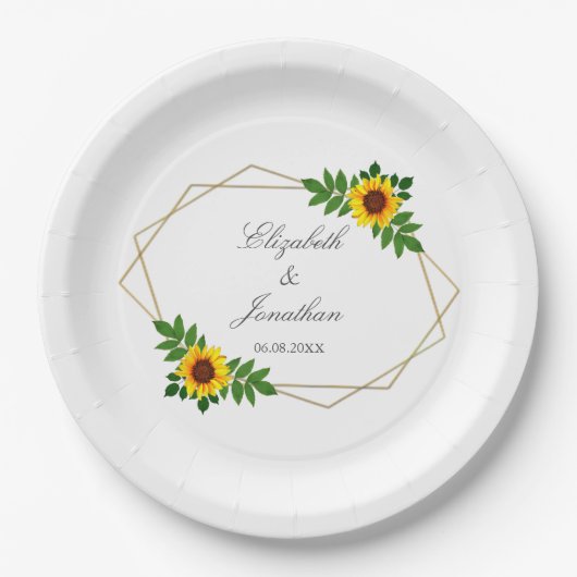 Zonnebloem Geometric Wedding Papieren Bordje (Voorkant)