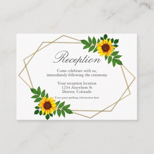 Zonnebloem Geometric Wedding Reception Kaart (Voorkant)