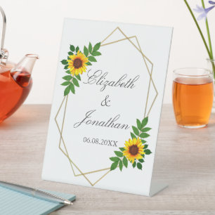 Zonnebloem Geometric Wedding Reclamebord Met Voetstuk