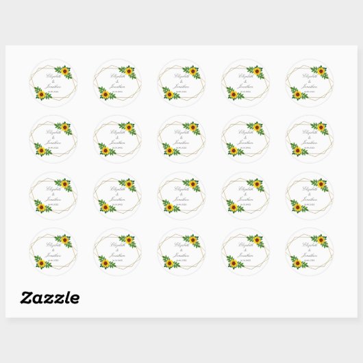 Zonnebloem Geometric Wedding Ronde Sticker (Vel)