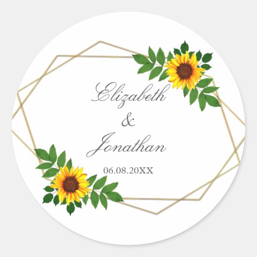 Zonnebloem Geometric Wedding Ronde Sticker (Voorkant)