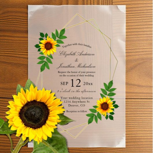 Zonnebloem Geometric Wedding Vellum Uitnodigingen
