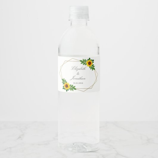 Zonnebloem Geometric Wedding Waterfles Etiket (Voorkant)