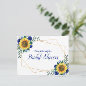 Zonnebloem Geometrisch Blauw Bloemen Vrijgezellenf Uitnodiging Briefkaart (Staand voorkant)