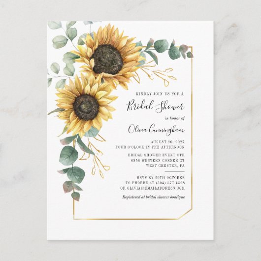 Zonnebloem Geometrisch script Floral Vrijgezellenf Uitnodiging Briefkaart (Voorkant)