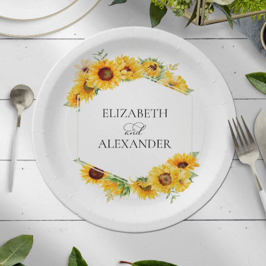 Zonnebloem geometrische bloem Herfst herfstbruilof Papieren Bordje