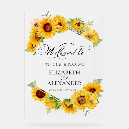 Zonnebloem geometrische bruiloft welkom acryl bord (Voorkant)