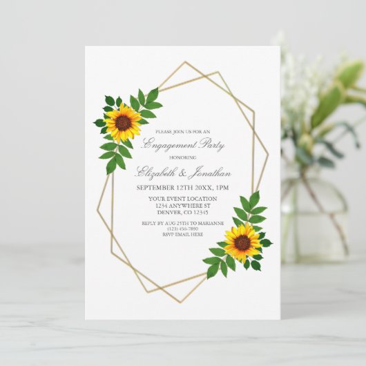 Zonnebloem Geometrische Engagement Party Kaart (Staand voorkant)