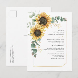 Zonnebloem Geometrische Eucalyptus Floral Wedding Uitnodiging Briefkaart
