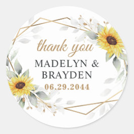 Zonnebloem geometrische groen bruiloft dank u ronde sticker