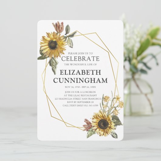 Zonnebloem Geometrische herdenking van het leven Kaart (Staand voorkant)