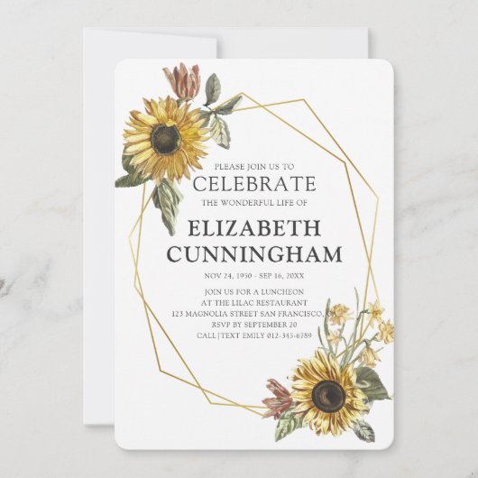 Zonnebloem Geometrische herdenking van het leven Kaart (Voorkant)