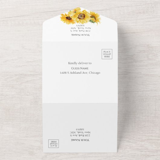 Zonnebloem geometrische herfst Herfst foto bruilof All In One Uitnodiging (Buitenkant)