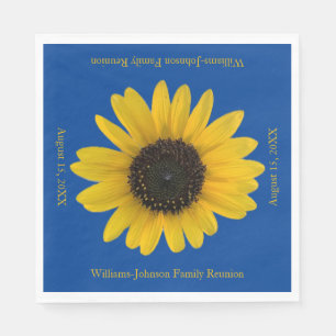 Zonnebloem gepersonaliseerd blauw evenement servet