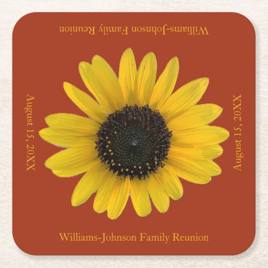 Zonnebloem gepersonaliseerd rood evenement kartonnen onderzetters (Voorkant)