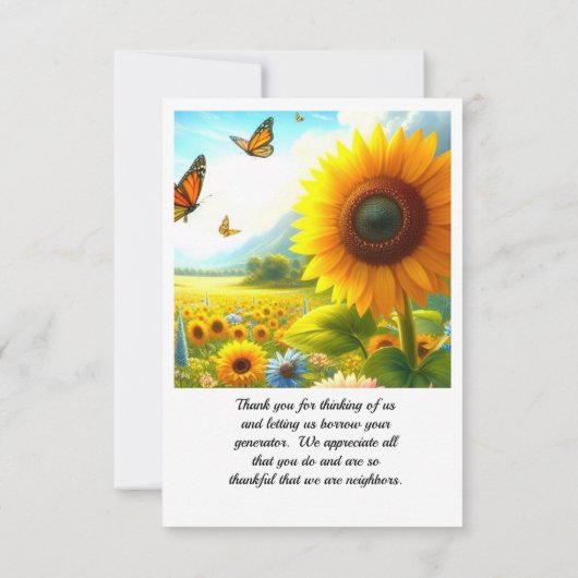 Zonnebloem gepersonaliseerde buur dank u kaart (Achterkant)