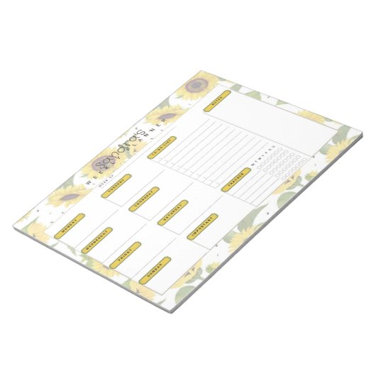 Zonnebloem gepersonaliseerde weekplanner notitieblok (Schuin)