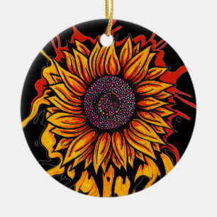 Zonnebloem, geplateerd keramisch ornament