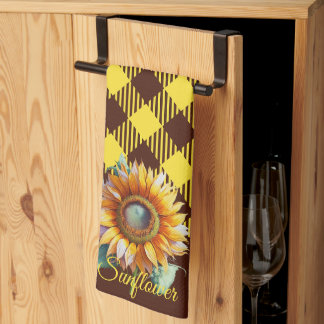 "Zonnebloem" geruite keukenhanddoek. Breng een vle Theedoek