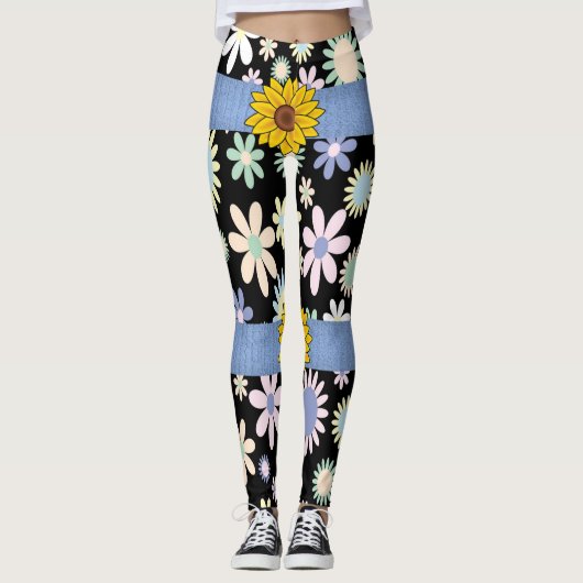 zonnebloem gevarieerde bloemen lange leggings tien (Voorkant)
