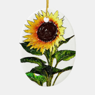 Zonnebloem, geverfd keramisch ornament