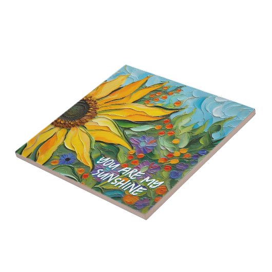 Zonnebloem, geverfd tegeltje (Zijkant)