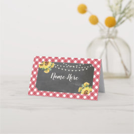 Zonnebloem Gevouwen Naam Kaarten Bruiloft Rood Wit Plaatskaartje